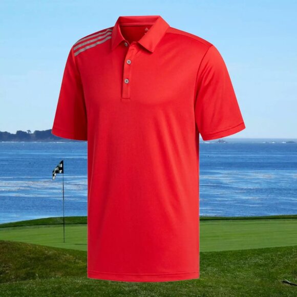 Adidas Men's 3 Stripe Golf Polo Shirt UPF 50+ Performance Mesh Size 2XL Red/Gray - Picture 5 of 5
